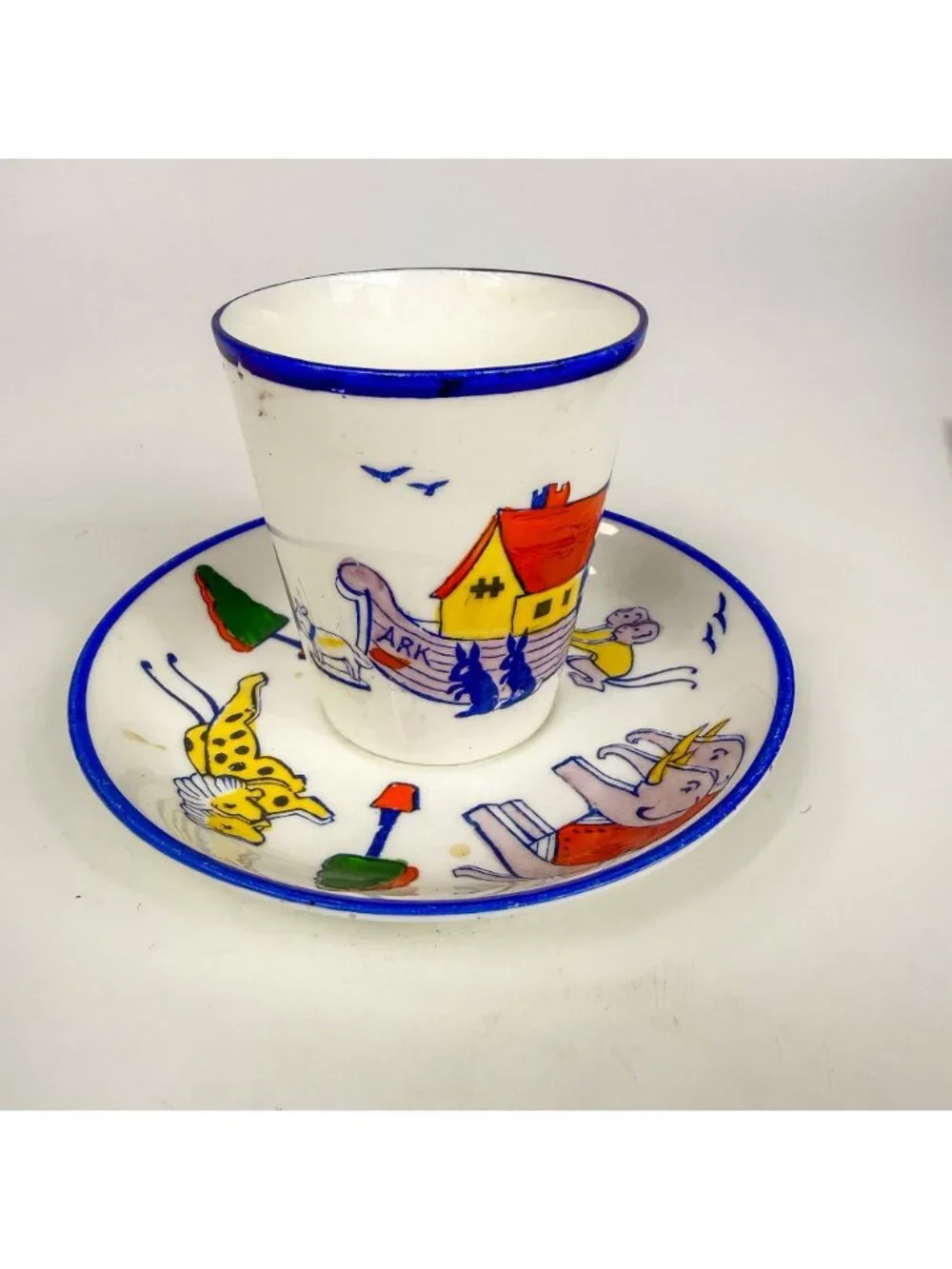 Vintage Allerton Fine Bone China Noahs Ark Hand-Painted Cup & Saucer Set
